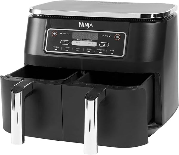 Ninja [AF300EU] 2 Large Frying Compartments, 6 Functions, 2470 W, 2 Independent Garzones, 7.6 Litres, 65% Save Energy Costs